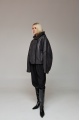 Short sheepskin coat with a hood made of natural sheepskin in graphite color